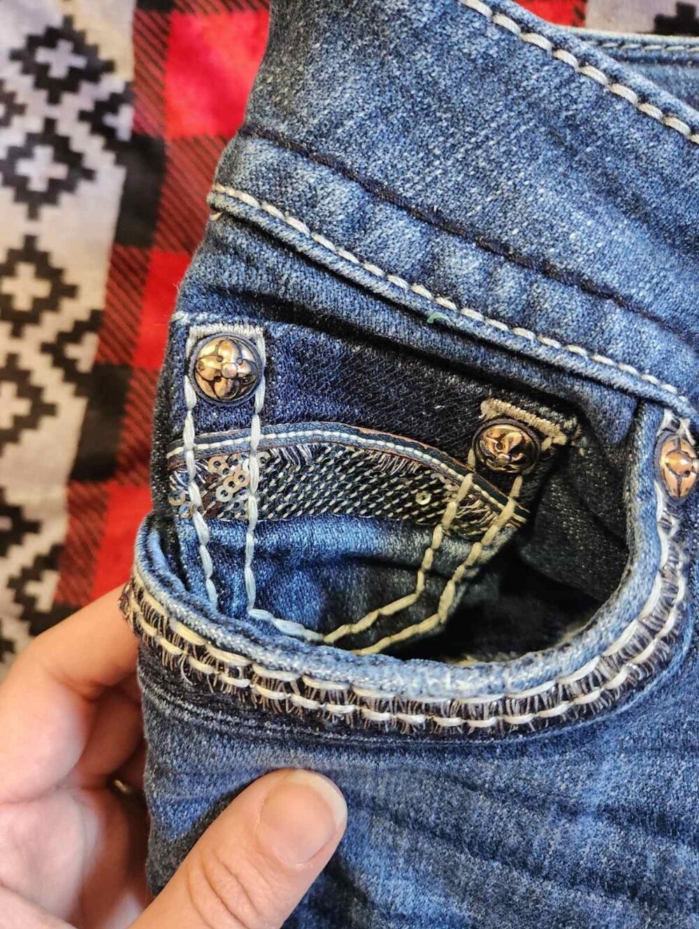 Rock Revival Roux B400 Bootcut Jeans Y2K McBling Sequin Fleur-De-Lis Sz 27 - Picture 15 of 15